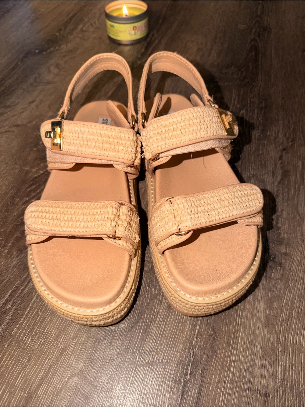 Steve Madden Pink-Tan Woven Strap Platform Sandals